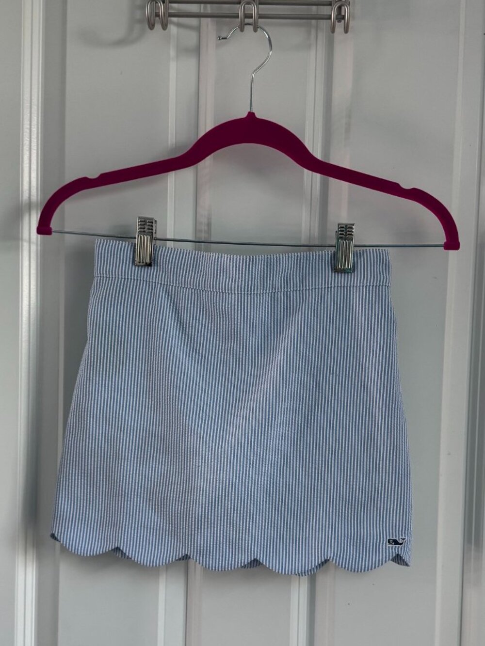 Vineyard Vines Kids Blue and White Striped Seersucker Skirt with Scalloped edge